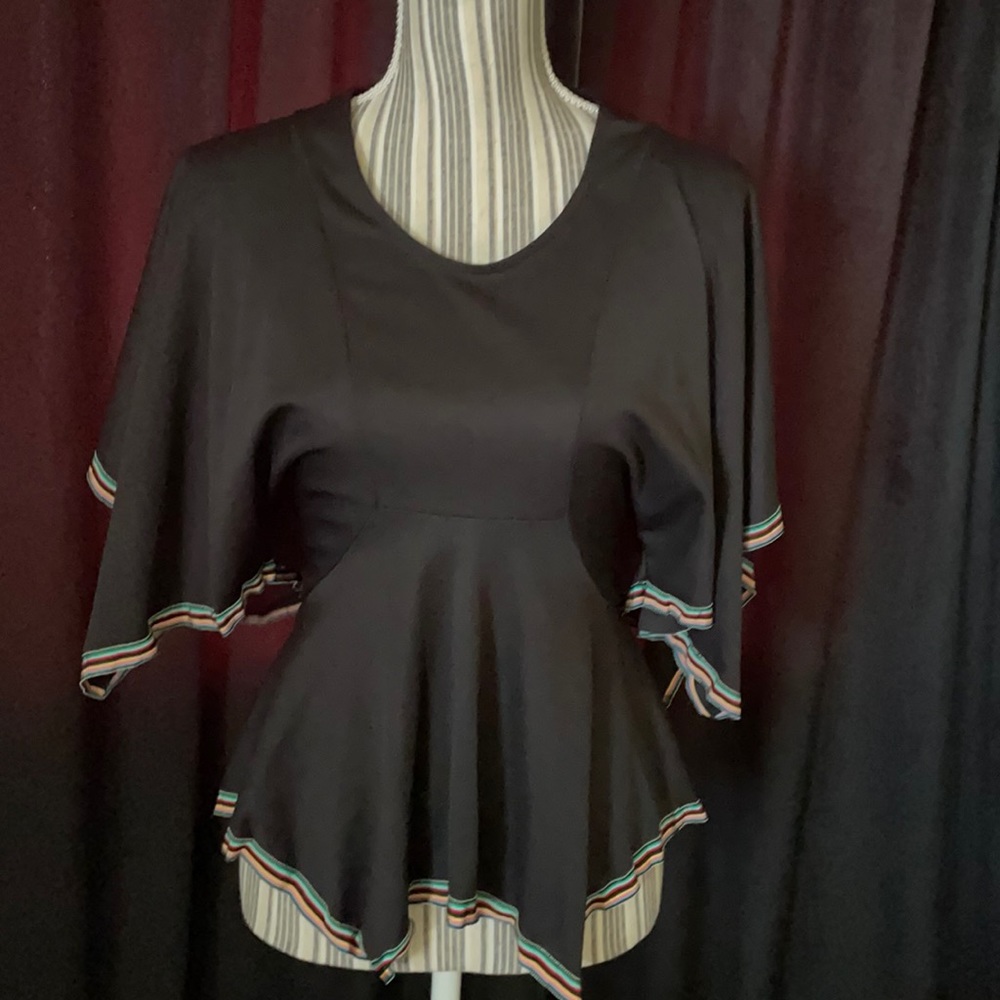 🌈 vintage bell sleeve top, rainbow ribbon detail